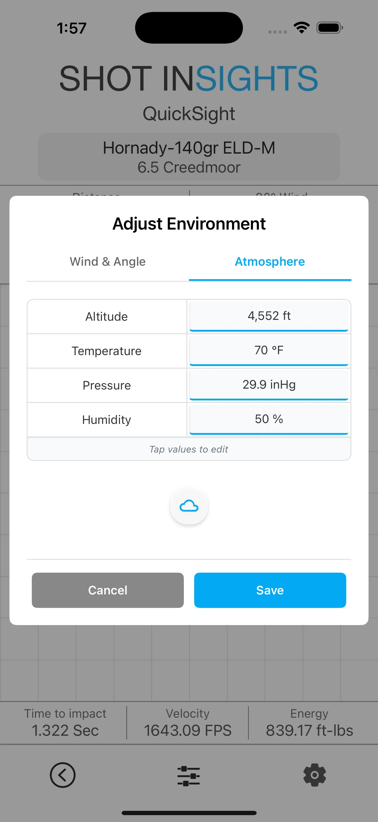 Atmosphere settings for a ballistic profile