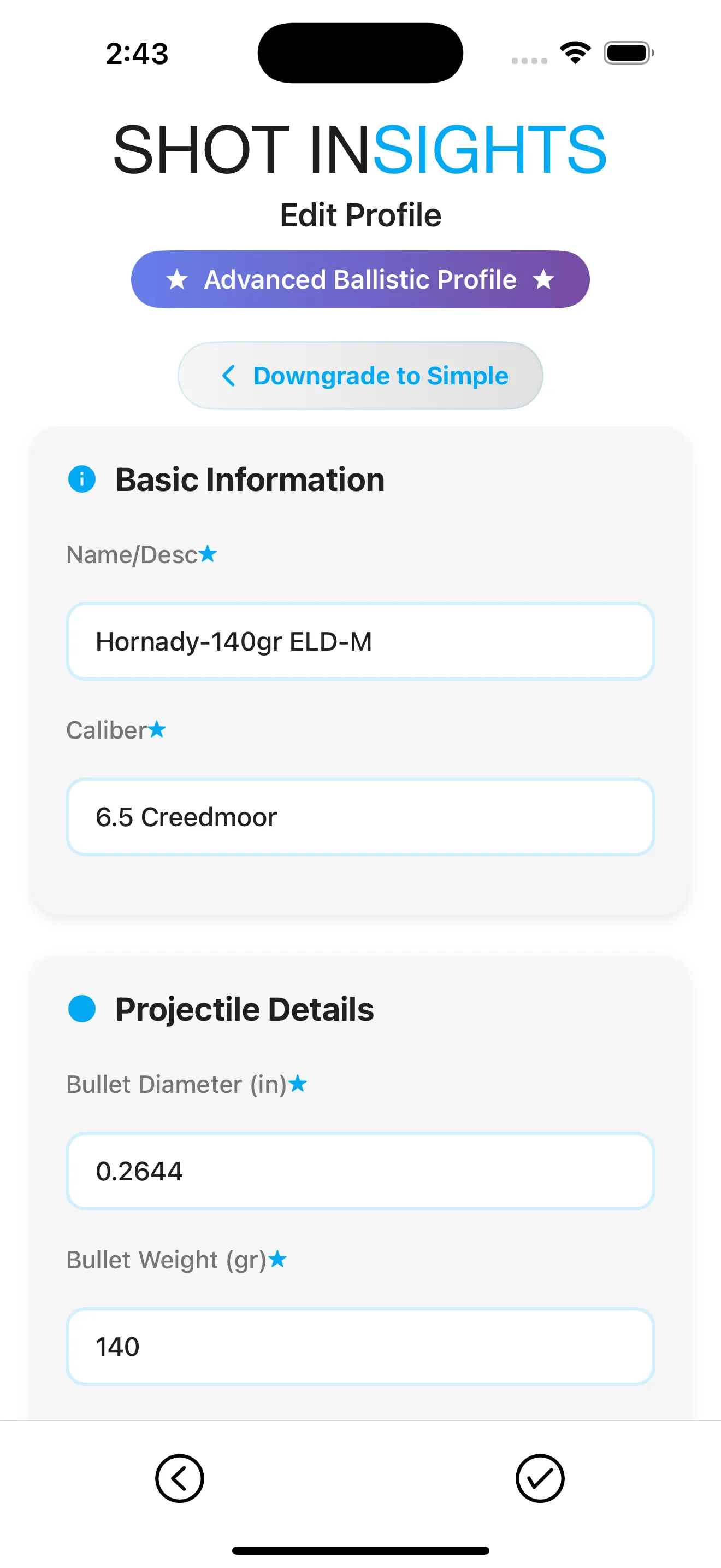 Advanced ballistic profile form
